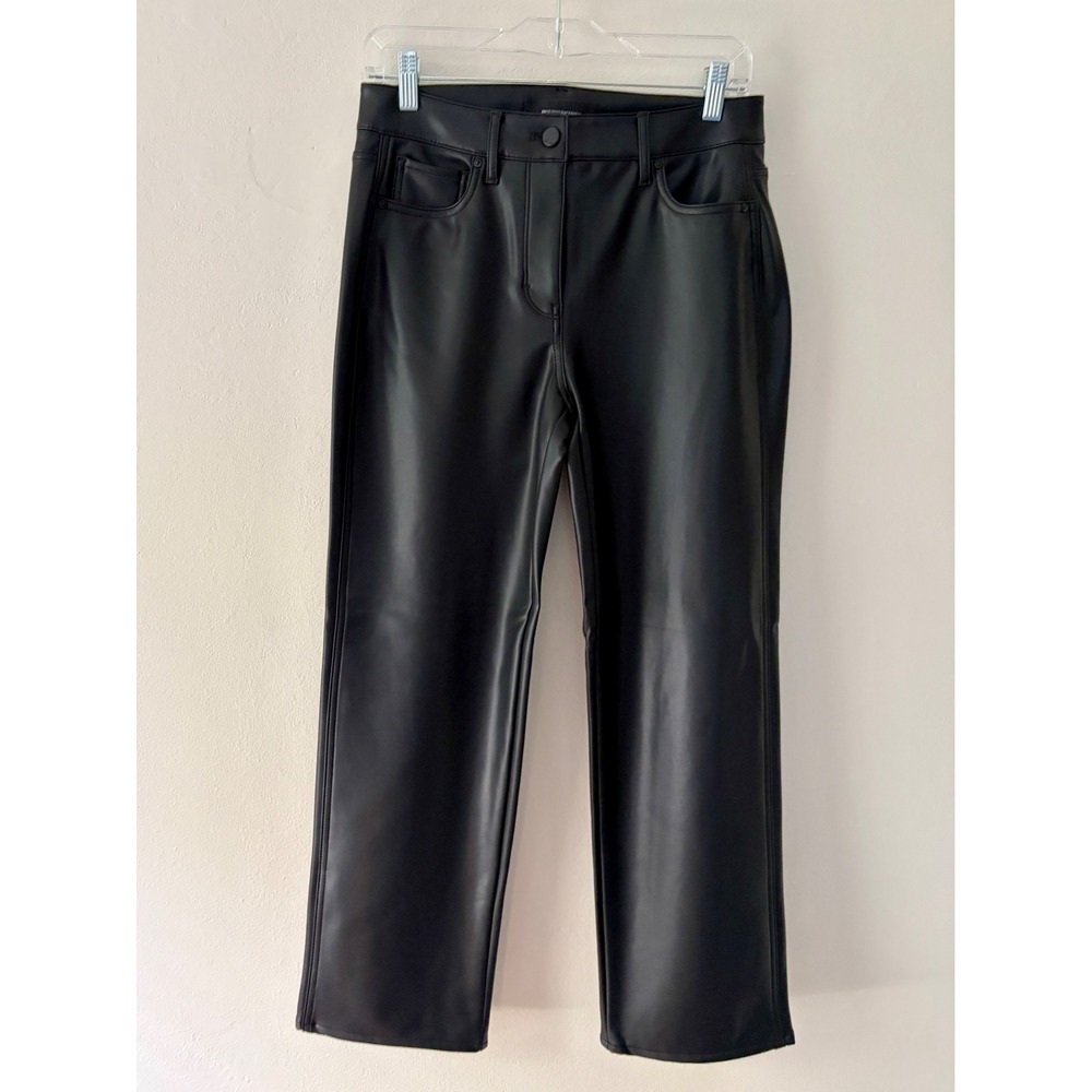 White House Black Market WHBM Black Faux Leather Straight Leg Pants Size 4 NWT